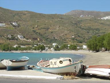 Beautiful view of the quiet beach at Aegiali on Amorgos Island
