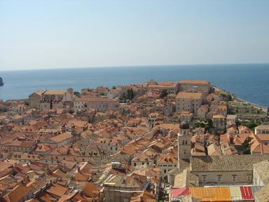 Bird's eye view of Dubrovnik's old town from atop the city walls