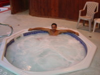 Spencer relaxing in the baths