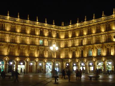 The magnificent Plaza Mayor under illumination at night