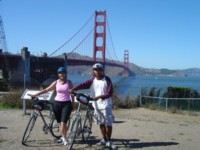 Spencer and Cath with their bikes by the Golden Gate Bridge